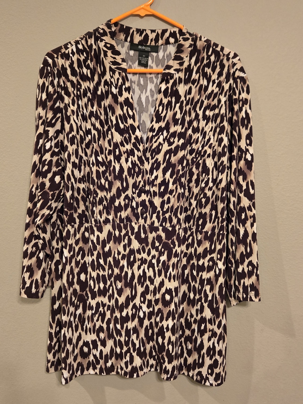 Style & Co. Women's Brown and Cream Animal Print V-Neck Dress